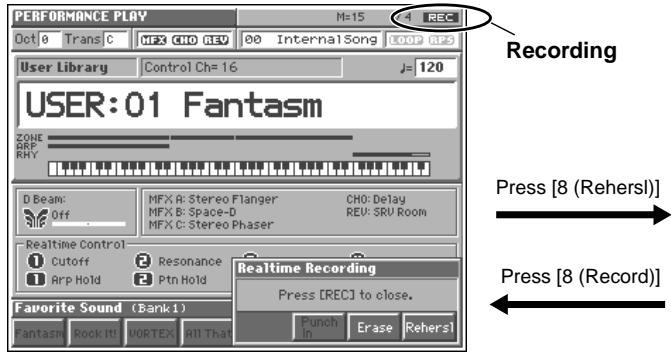 ROLAND FANTOM - Switching between Recording and Rehearsal modes, and showing or hiding the Realtime Recording window - 1