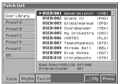 ROLAND FANTOM - Selecting from the Patch List Window - 1