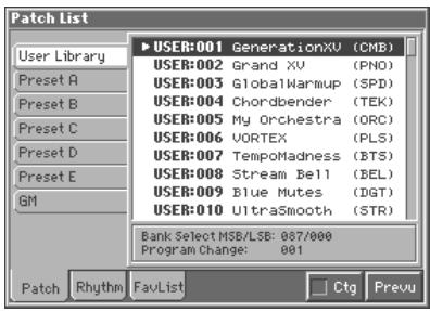 ROLAND FANTOM - Press [LIST]. - 1