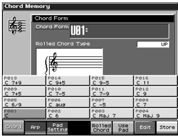 Chord Memory Chord Form Chord Form U81: Rolled Chord Type UP F013 F014 F015 F016 C 7+9 C 9+5 C 9-5 C 11 F009 F010 F011 F012 C 7+5 C 7-5 C 7-9 C 9 F005 F006 F007 F008 C 6/9 C aug C -5 C 7 F001 F002 F003 F004 C C 6 C Maj 7 C Maj 9 Chord Arp Pad Settings Rolled Chord Use Pad Edit Store