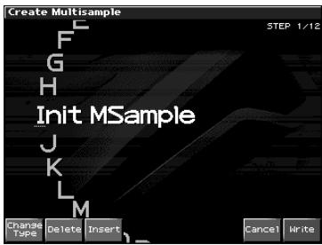 Create Multisample STEP 1/12 F G H Init MSample J K L M Change Type Delete Insert Cancel Write