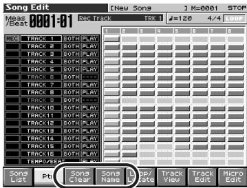 Song Edit Meas /Beat 0001-01 Rec Track TK 1 j=120 4/4 Stop LOG TRACK 1 BOTH PLAY TRACK 2 BOTH PLAY TRACK 3 BOTH PLAY TRACK 4 BOTH PLAY TRACK 5 BOTH PLAY TRACK 6 BOTH --- TRACK 7 BOTH PLAY TRACK 8 BOTH PLAY TRACK 9 BOTH --- TRACK10 BOTH PLAY TRACK11 BOTH PLAY TRACK12 BOTH PLAY TRACK13 BOTH PLAY TRACK14 BOTH PLAY TRACK15 BOTH PLAY TRACK16 BOTH PLAY TEMPORER Songs List PC Songs Clear Songs Name Up Date Track View Track Edit Micro Edit