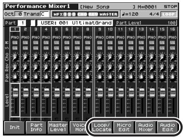 Performance Mixer1 Oct 0 TransiC M1X 000000000000000000000000000000000000000000000000000000000 Part 1 USER: 001 UltimatGrand Part Level: 100 PNO PNO PNO PNO PNO PNO PNO PNO PNO PNO PNO PNO PNO PNO PBO Copy Crop M Level Init Part Info Master Level Voice Mon Loop/Loose Micro Edit Audio Mixer Audio Edit