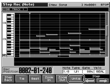 Step Rec (Note) [New Songs] M=0001 STOP REC: PACK 1 CE CE CK Rac Position 0002-01-248 Note Type Gate Velo 1/8 (J) 80% REKL Step Back Tie Rest Zoom In Zoom Out Untie Step
