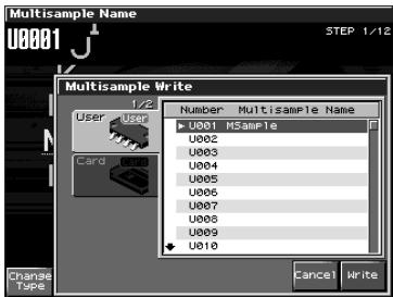 Multisample Name U0001 STEP 1/12 Multisample Write User ID Card Number Multisample Name U001 MSample U002 U003 U004 U005 U006 U007 U008 U009 U010 Change Type Cancel Write