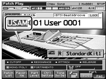 Patch Play NEW Songs J M=0001 STOP HFX8 MR MASTER 2:120 4/4 500 USAMK101 User 0001 PAD R StandardKit1 CUTOFF RESONANCE ATTACK RELEASE MONG/POLY PORTAMENTO OFF Patch List Favor- Level Ctrl Setting Tone SW361 PART FPU Pad