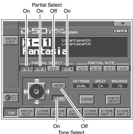 Partial Select On On Off On EDITED PATCH LIST 1-5.0 LINEAR STRAWTHI 200 PANTasia PARTIAL SELECT L1 L2 U1 U2 L1 L2 U1 U2 UPPER LOWER KEYMODE SPLIT BALANCE DUAL C4 78 CHASE PORTA MENTO TOP PATCH L-TONE U-TONE U-TONE EDIT EDIT COMMON PART T-1 COMMON PART-1 PART-2 On Off Tone Select