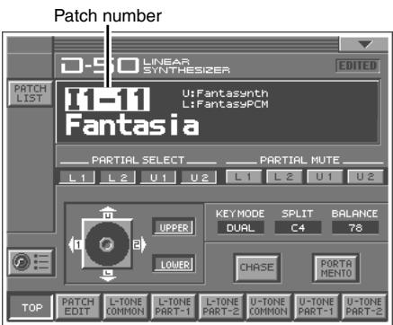 Patch number D-9:0 LINEAR SYNTHESIZER EDITED PATCH LIST 11-11 U:Fantasynth L:FantasyPCM Fantasia PARTIAL SELECT PARTIAL MUTE L1 L2 U1 U2 L1 L2 U1 U2 UPPER KEY MODE SPLIT BALANCE DUAL C4 78 LOWER CHASE PORTA MENTO TOP PATCH I-TONE U-TONE U-TONE EDIT COMMON PART-1 PART-2 COMMON PART-1 PART-2
