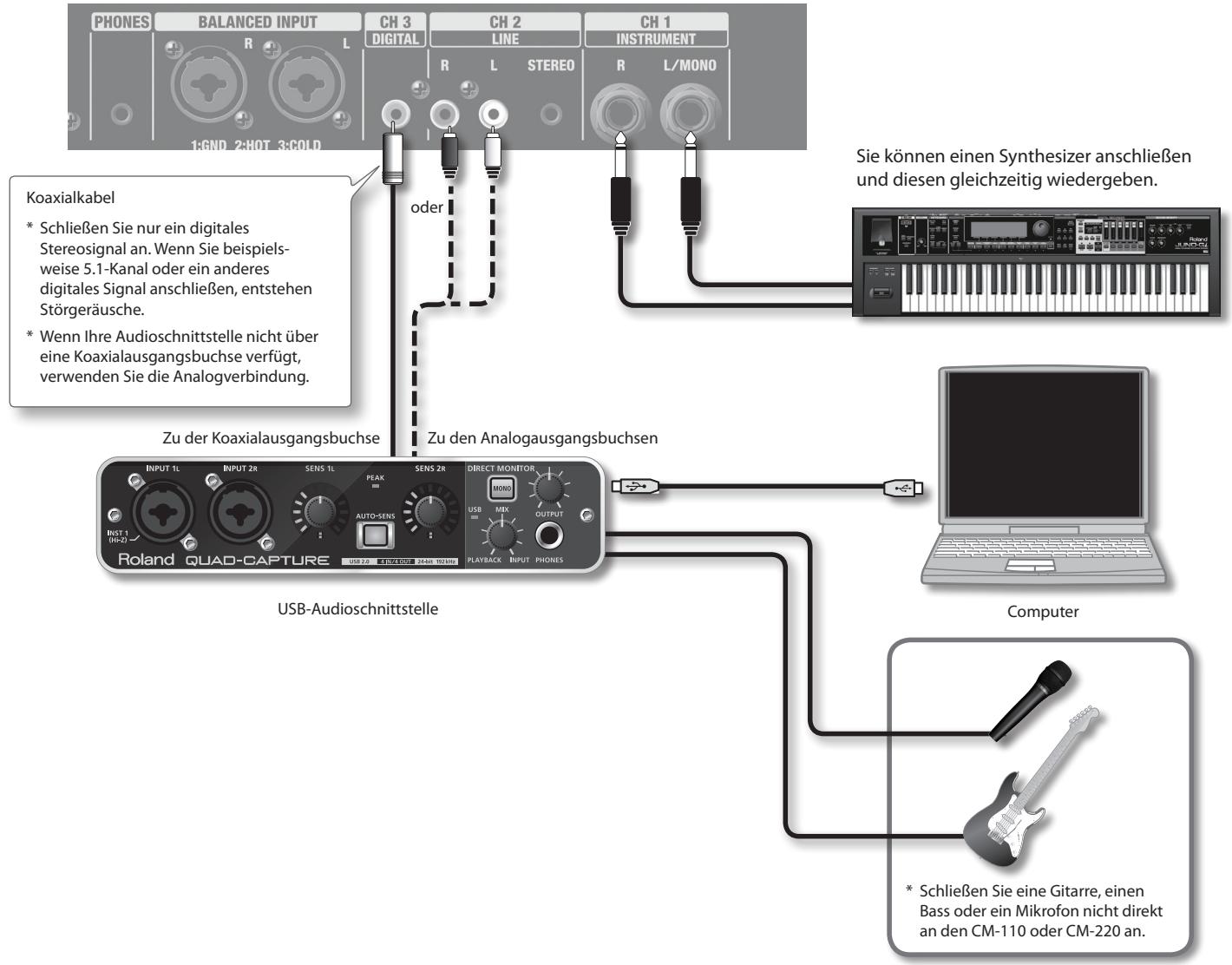 ROLAND CM-220 - Anschließlich eines Computers über die USB-Audioschnittstelle - 1