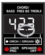 CHORD/ BASS FREE BS TREBLE 4.23 ORCH / ORGAN USER SPEAKER PRG OFF