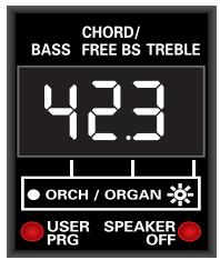 CHORD/ BASS FREE BS TREBLE 42.3 ORCH / ORGAN USER PRG SPEAKER OFF