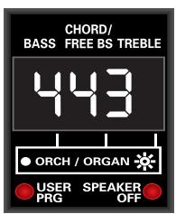 CHORD/ BASS FREE BS TREBLE 443 ORCH / ORGAN USER SPEAKER PRG OFF