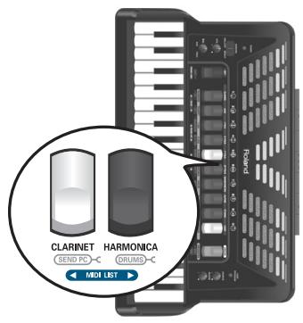 ROLAND FR-3XB WH - Selecting the desired MIDI LIST parameter - 3