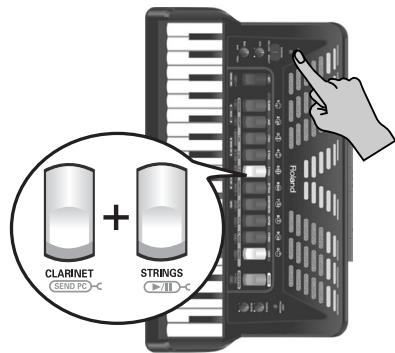 ROLAND FR-3XB WH - Switch on the FR-3x while holding down the treble registers [5] and [0]. - 1