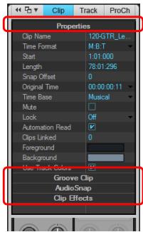 ROLAND SONAR X1 STUDIO - Afficher/masquer une section de l'inspecteur de propriétés de clip - 1