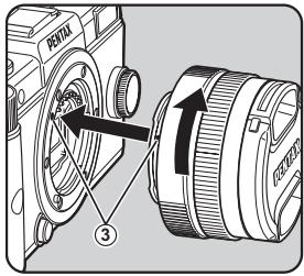 PENTAX Q - Align the Lens mount index (red dots: ③) on the camera and the lens, and secure by turning the lens clockwise until it clicks. - 1