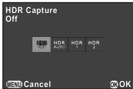 PENTAX Q - Use the four-way controller (▶) to select [Off], [Auto], [HDR 1] or [HDR 2], and press the OK button. - 1