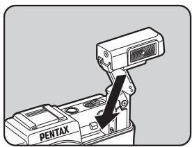 PENTAX Q - Push down in the direction of the arrow to retract the built-in flash. - 1