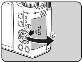 PENTAX Q - Slide the card cover in the direction of the arrow, and then lift it to open (1 2) - 1