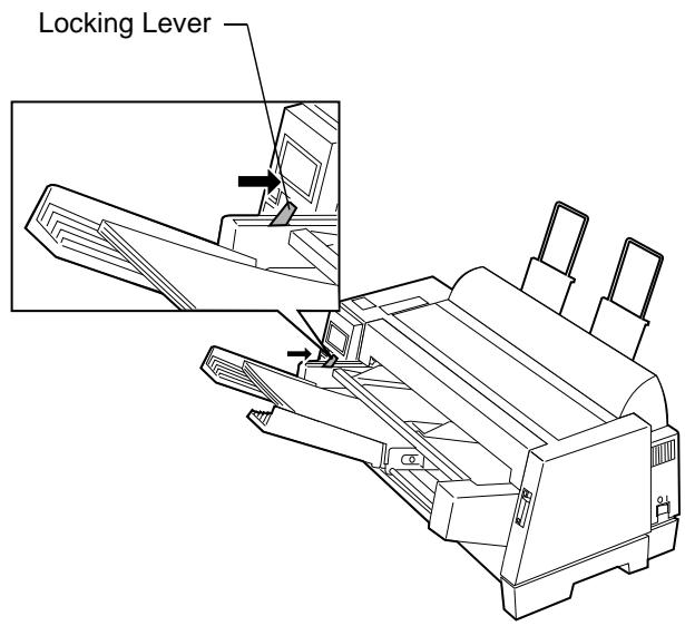 LEXMARK FORMS PRINTER 4227 PLUS - Push the locking lever in toward the printer. - 1