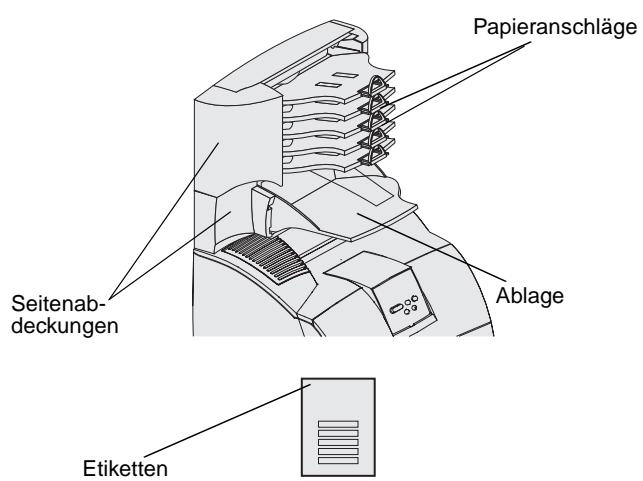 LEXMARK T630 VE - Anbringen der Etiketten an die Optionen für die Druckmedienhandhabung - 1