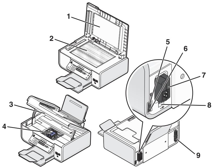 Technical diagram of a printer with numbered parts for identification and assembly reference.