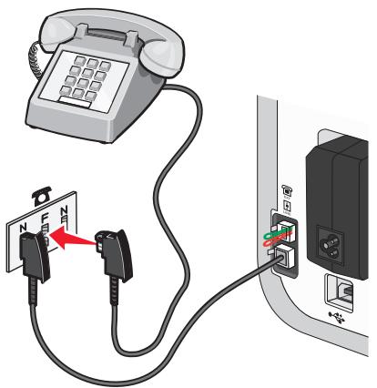 Diagram showing connections between a telephone and a device with labeled pins and connectors