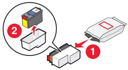 Diagram showing two steps of battery installation: step 1 with a component being inserted into a device, and step 2 with a battery being inserted into a container.