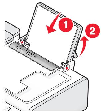 Diagram showing printer folding process with numbered arrows indicating steps 1 and 2