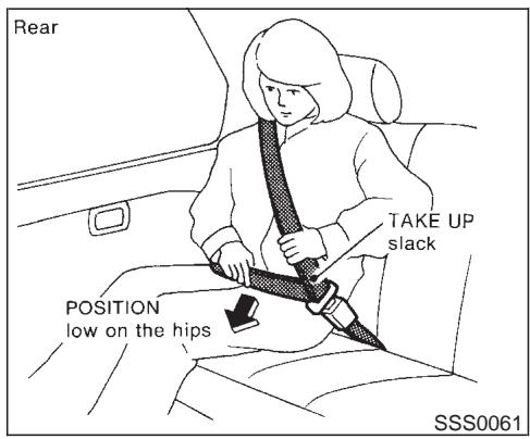 NISSAN MAXIMA 2003 - Fastening the seat belts - 1