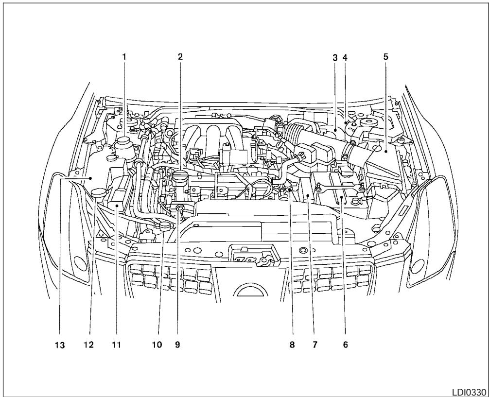 NISSAN MAXIMA 2004 - ENGINE COMPARTMENT CHECK LOCATIONS - 1