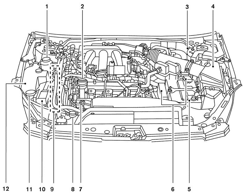 NISSAN MAXIMA 2007 - ENGINE COMPARTMENT CHECK LOCATIONS - 1