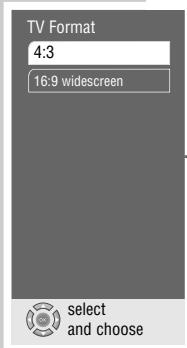 TV Format 4:3 16:9 widescreen select and choose