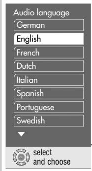 Audio language German English French Dutch Italian Spanish Portuguese Swedish select and choose