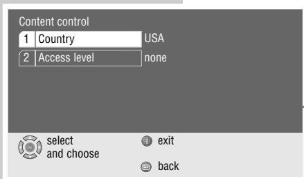 Content control 1 Country USA 2 Access level none select exit and choose back