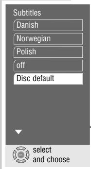 Subtitles Danish Norwegian Polish off Disc default select and choose