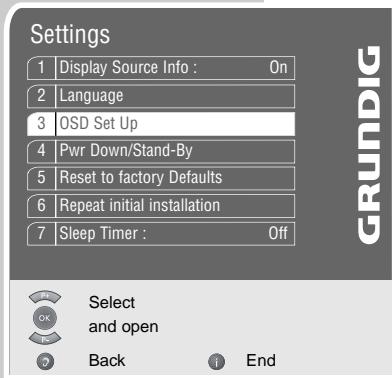 GRUNDIG PLANAVISION 42 PXW 110-8620 DOLBY - Changing the menu (on-screen display) - 1