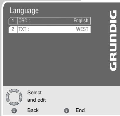 GRUNDIG PLANAVISION 42 PXW 110-8620 DOLBY - Setting the character set for teletext functions - 1