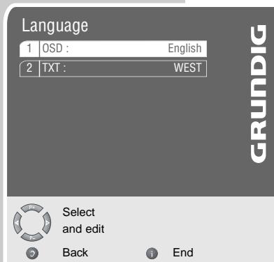 GRUNDIG PLANAVISION 42 PXW 110-8620 DOLBY - Changing the menu language - 1