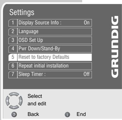 GRUNDIG PLANAVISION 50 PXW 130-8620 DOLBY - Resetting the device - 1