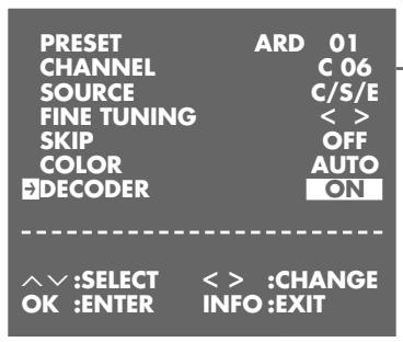 GRUNDIG XERIA GV 6263 HIFI - Setting the channel position for a decoder - 2
