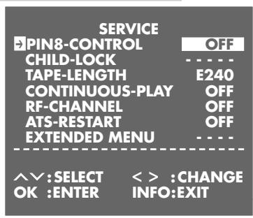 GRUNDIG XERIA GV 6263 HIFI - Selecting special features in the «SERVICE« menu - 1