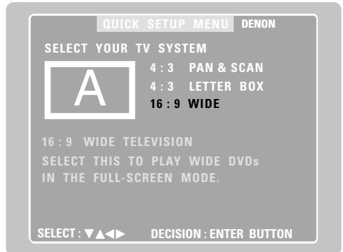 DENON D-M51DVS - Use the  and  cursor buttons to select the desired TV screen size and display type. - 3