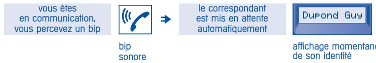 vous êtes en communication, vous percevez un bip bip sonore le correspondant est mis en attente automatiquement duFond Guy affichage momentane de son identité