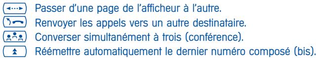 Passer d'une page de l'afficheur à l'autre. Renvoyer les appels vers un autre destinataire. Converser simultanément à trois (conférence). Réémettre automatiquement le dernier numéro composé (bis).