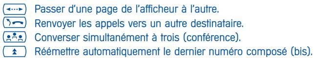 Passer d'une page de l'afficheur à l'autre. Renvoyer les appels vers un autre destinataire. Converser simultanément à trois (conférence). Réémettre automatiquement le dernier numéro composé (bis).