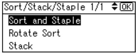 RICOH AFICIO MP 2500 - Select [Sort and Staple] using [▲] or [▼], and then press the [OK] key. - 1