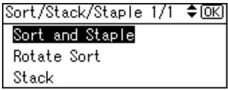 RICOH AFICIO MP 2500 - Select [Sort and Staple] using [▲] or [▼], and then press the [OK] key. - 1