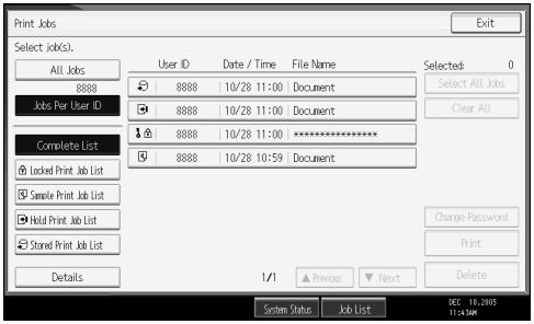 RICOH AFICIO MP 7000 - Select the desired print jobs. - 1
