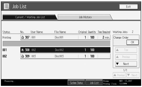 RICOH AFICIO MP 7000 - Changing the Order of Jobs - 2
